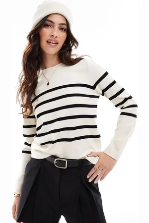 VERO MODA Crew neck jumper in cream with black stripes