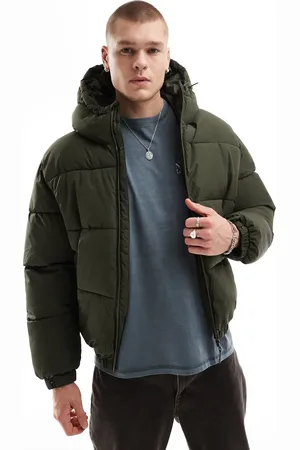 Bershka Puffer jacket with hood in khaki