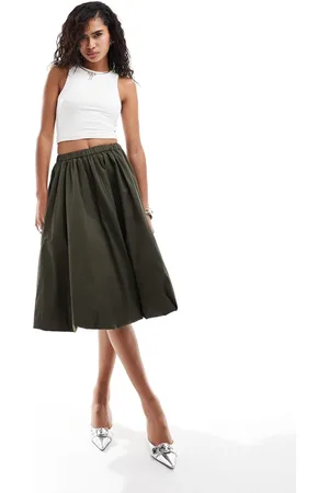 Amy Lynn Puffball midi skirt in khaki