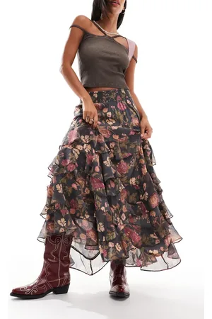 Free People Floral print tiered maxi skirt in