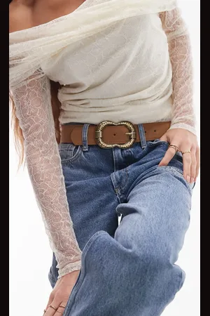 MANGO Double circle buckle leather belt in