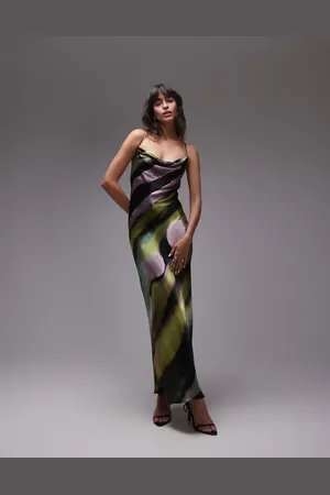 Topshop Cowl maxi slip dress in marble print