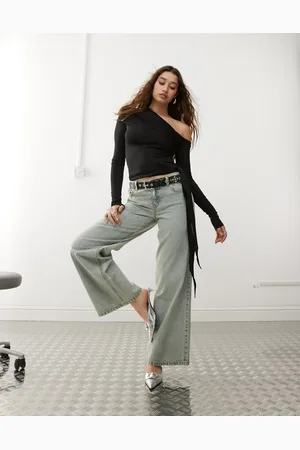 Weekday Eli asymmetric long sleeve top with drape tie detail in