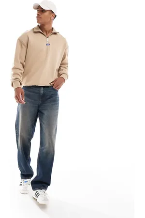 Hugo Blue Neeler half zip sweatshirt in beige