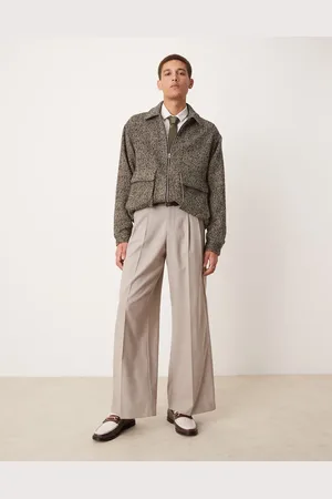 ASOS Smart loose leg trousers in stone herringbone