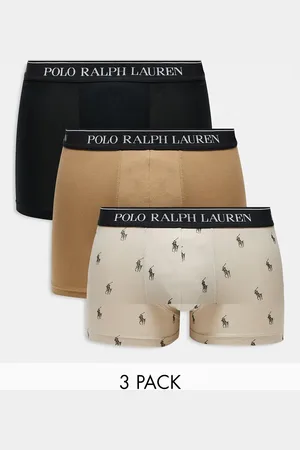 Ralph Lauren 3 pack trunks with logo waistband in stone tan