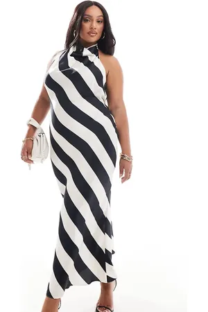 ASOS ASOS DESIGN Curve high neck cowl midi dress in bold mono stripe