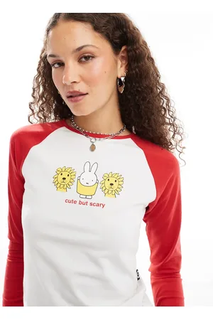 Daisy Street X Miffy raglan tee in white and red with cute but scary graphic