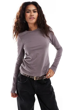 Weekday Milly super soft slim fit long sleeve t-shirt in mole