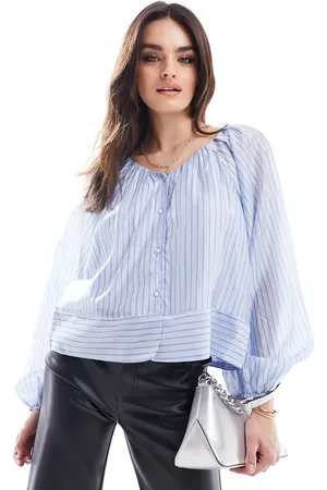 VILA Sheer button through blouse in pin stripe