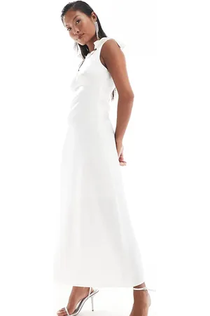VILA Bridal satin tie shoulder cami maxi dress in cream