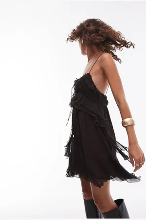 MANGO Ruffle cami mini dress in brown