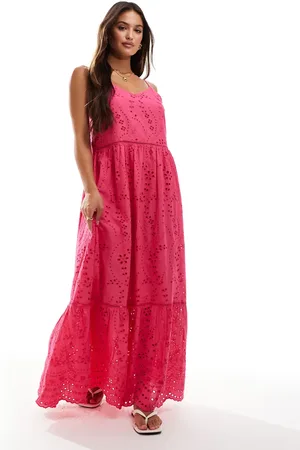 Y.A.S Cami broderie maxi dress in raspberry sorbet