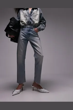 Topshop Cropped mid rise straight jeans with raw hems in dirty bleach