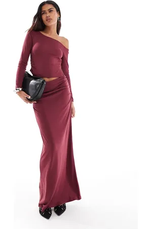 Something New Corpcore heavyweight jersey ruched side maxi skirt co-ord in fired brick