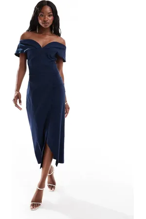 Vesper Bardot sweetheart neck wrap midaxi dress in