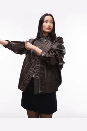 Topshop Faux leather oversized bomber jacket in dark
