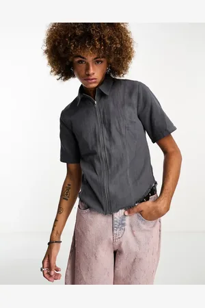 COLLUSION Twill cropped shirt with zip detail in
