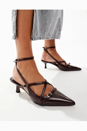 ASOS Scottie buckle detail mid heeled shoes in burgundy