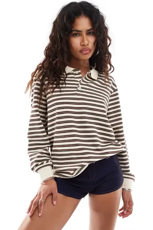 Motel Kemillau baggy striped long sleeve rugby top in cream and