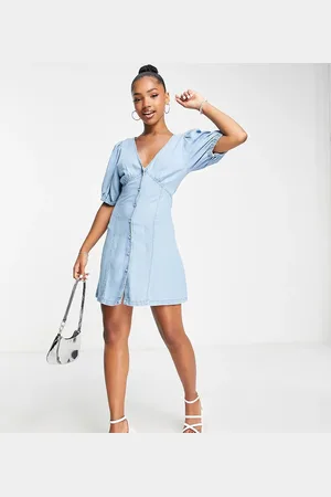 ASOS ASOS DESIGN soft denim seamed mini tea dress in