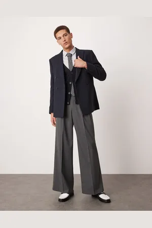 ASOS Smart loose leg trousers in charcoal herringbone