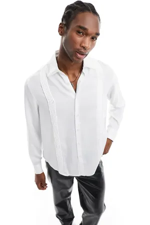 ASOS Relaxed shirt with pintuck and organza collar details in white