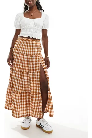 Bershka Tiered maxi skirt in check