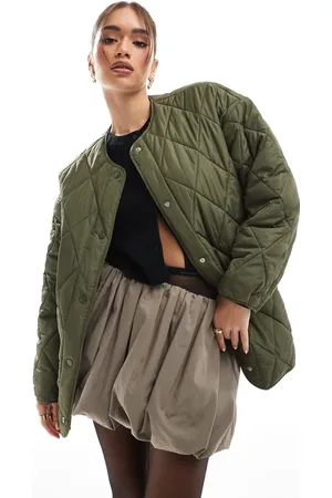 Pieces® Quilted lightweight jacket in khaki