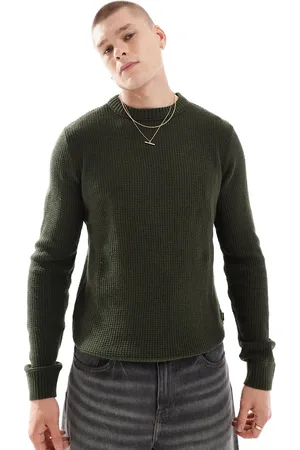 JACK & JONES Textured crew neck jumper in khaki