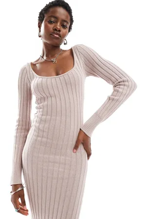 Glamorous Midi rib knit dress in pale lilac