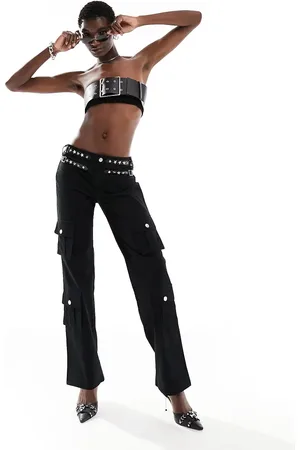 The Kript Low rise straight leg trousers with stud details and pockets in