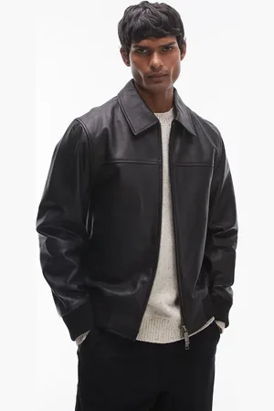 SELECTED Collar boxy leather jacket in