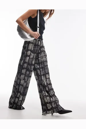 Topshop Plisse wide leg trousers in check