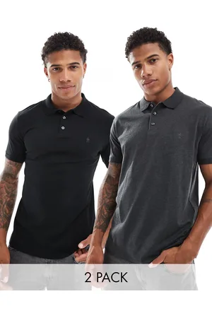 French Connection French Connection 2 pack short sleeve polo in black and charcoal