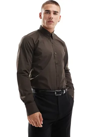 Shelby & Sons Shelby and Sons roslin smart shirt in chocolate with collar bar detail