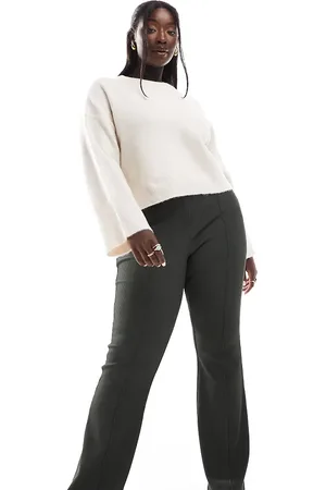 ONLY High waist ribbed flared trousers in peat