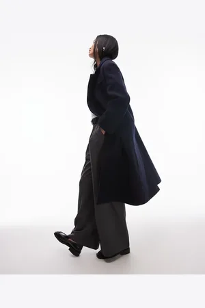 & OTHER STORIES Wool blend oversized midi length coat with asymmetric button detail in navy