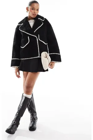 Object Borg teddy aviator jacket with contrast stitch in