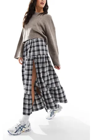 Bershka Tiered maxi skirt in and white check
