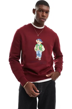 Ralph Lauren Varsity bear print fleece sweatshirt in burgundy