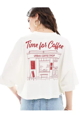 ONLY Coffee back graphic boxy t-shirt in