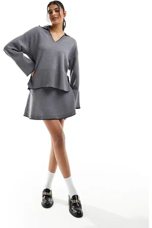 Object Knitted skater skirt co-ord with contrast trim in