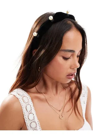 True Decadence Ruched headband with pearl embellishment in