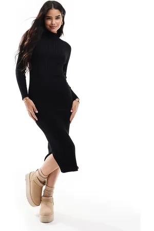 Threadbare High neck ribbed knitted midi dress in