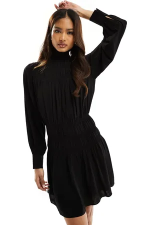 & OTHER STORIES Frill high neck long sleeve dress with puff sleeves in