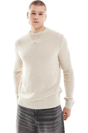 JACK & JONES Textured crew neck jumper in beige