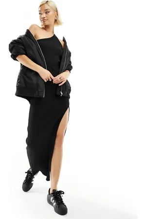 Dr Denim Celia slim fit midi ribbed one shoulder dress with side split in