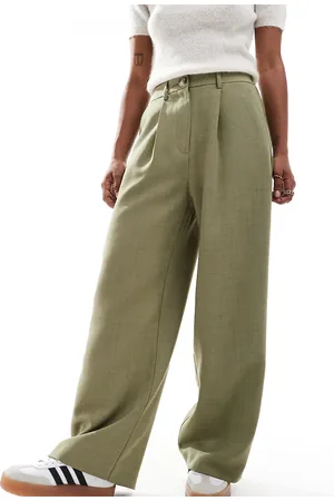 Miss Selfridge Tailored wide leg dad trouser in khaki