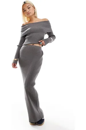 Glamorous Classic maxi knitted skirt in charcoal co-ord